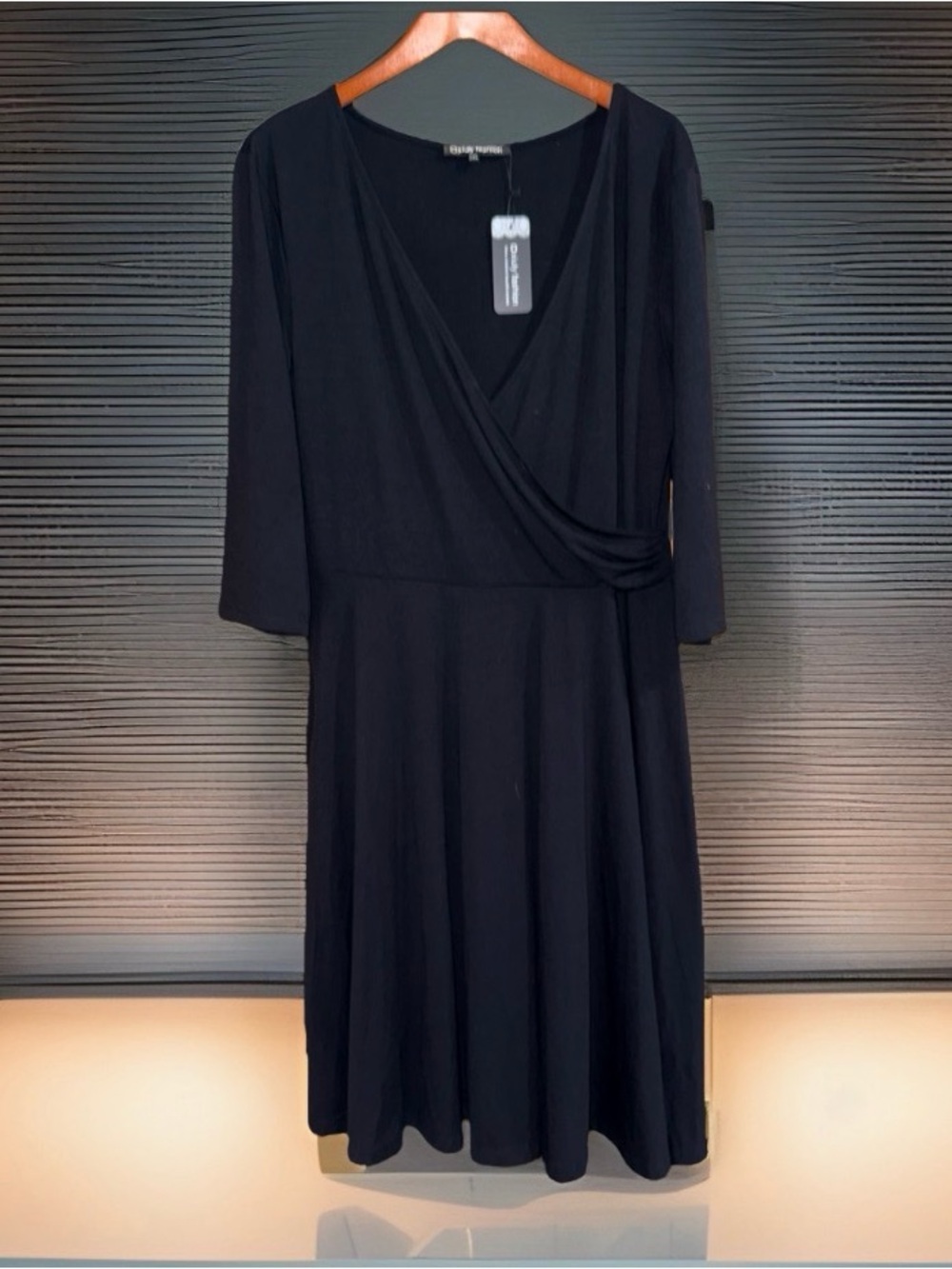 NWT Oxiuly Fashion Women’s V-Neck Black Wrap-Style Midi Dress - 2XL
